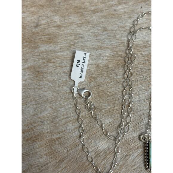 Native American SW Sterling Silver Blue Turquoise Lightning Bolt Necklace 925 - Picture 10 of 11